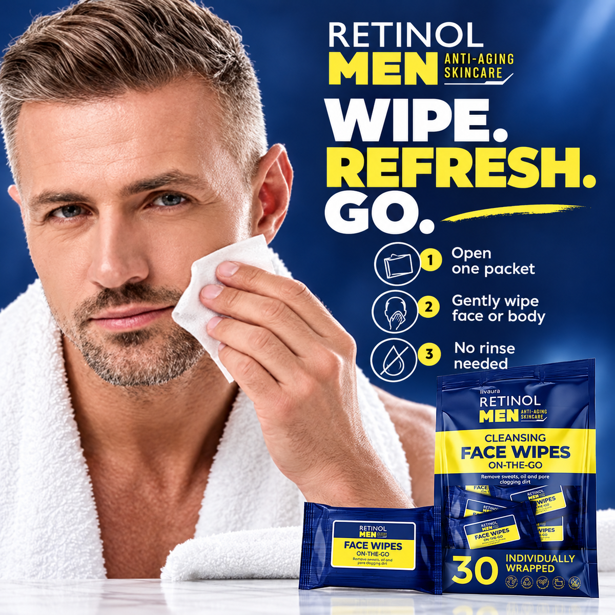 How to use Retinol Men face and body wipes without rinsing