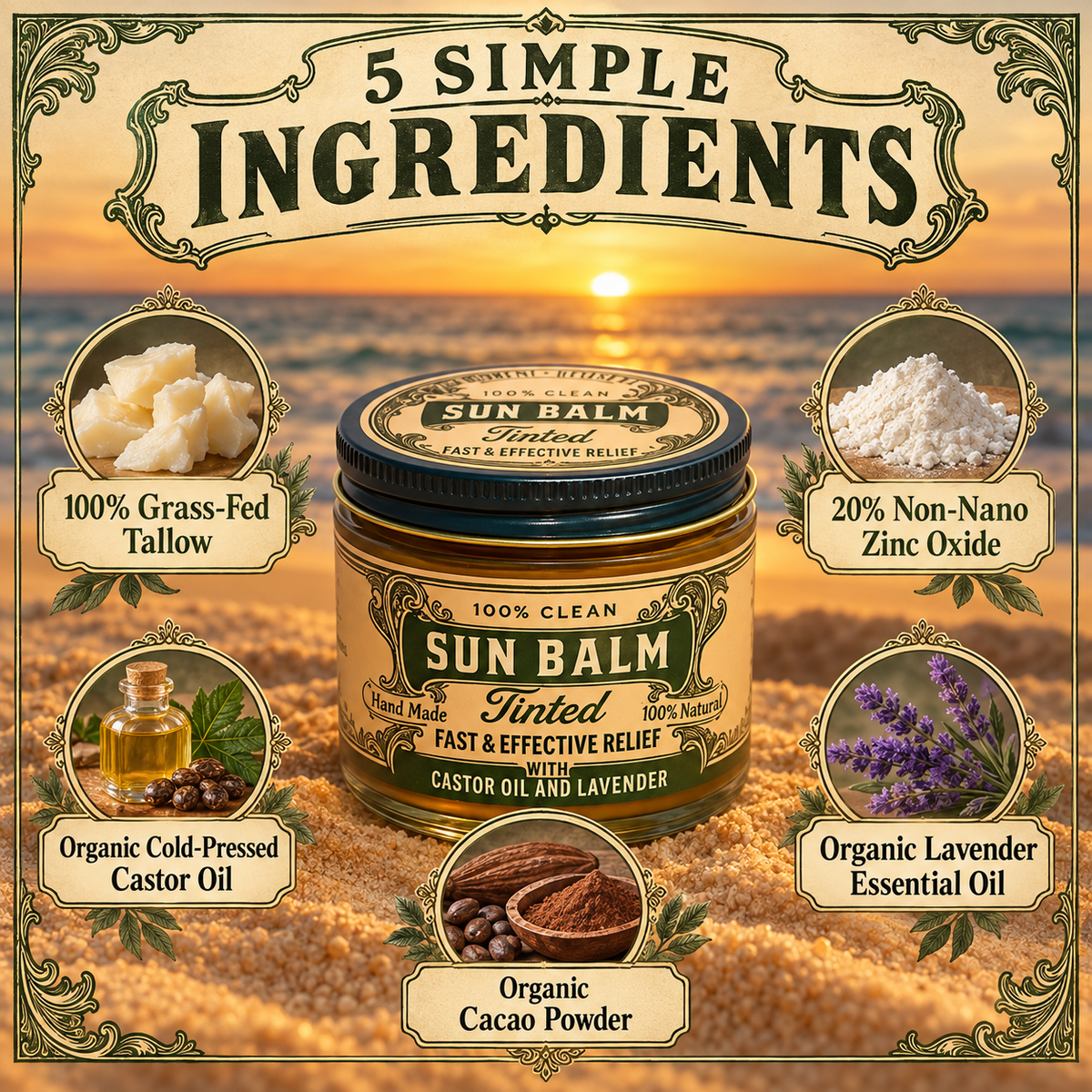 Roots & Leaves Sun Balm five simple ingredients