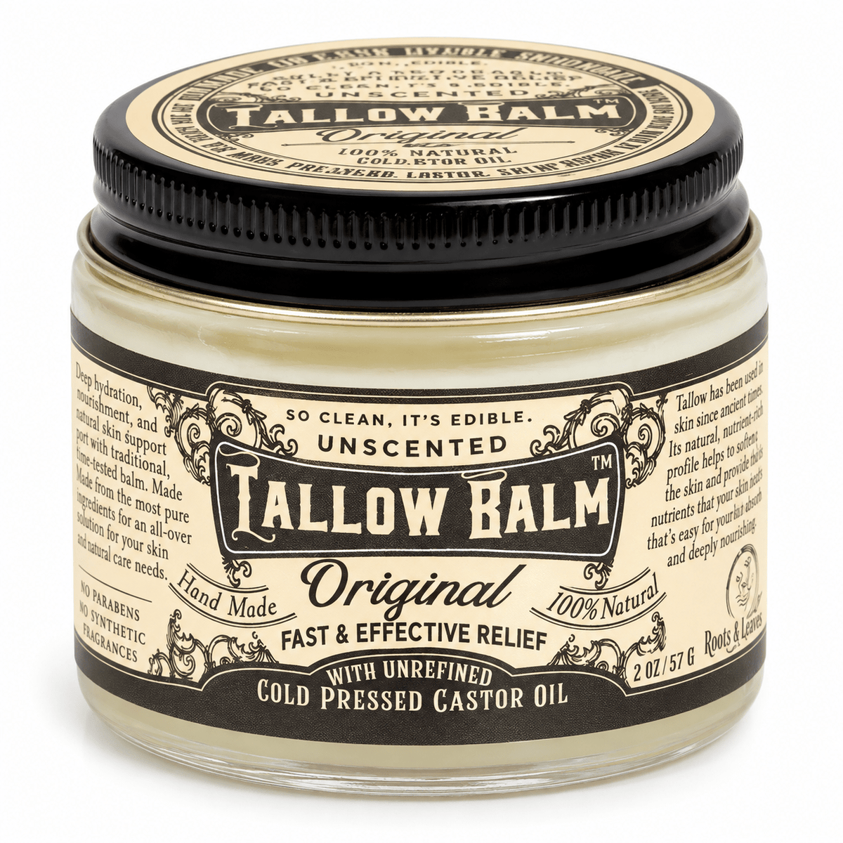 Roots and Leaves Unscented Tallow Balm Original 2 oz