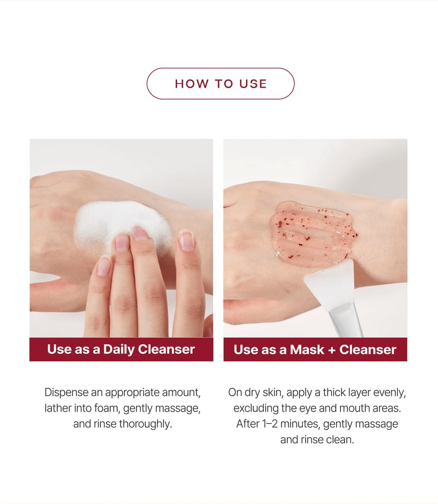 Round Lab Camellia Deep Collagen Jelly Mask Cleanser 150ml - Daily cleanser and mask-plus-cleanser application instructions.