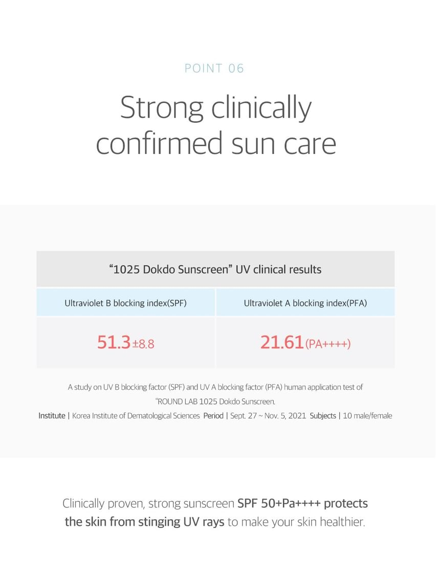 ROUND LAB 1025 Dokdo Sunscreen 50ml - spf pa clinical results