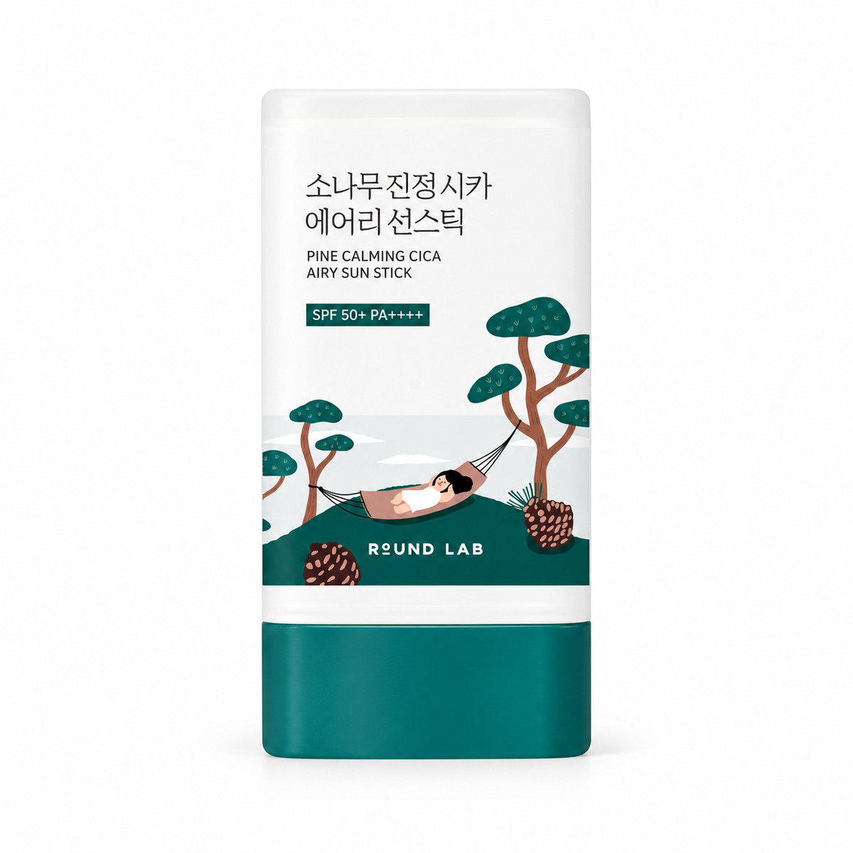 ROUND LAB Pine Calming Cica Airy Sun Stick SPF 50+ PA++++ 19g, one retail product on a pure white background