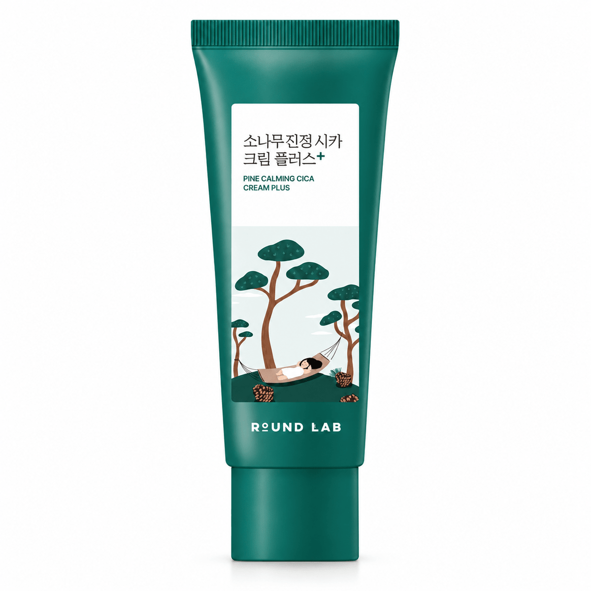 ROUND LAB Pine Calming Cica Cream Plus 60ml, one retail product on a pure white background