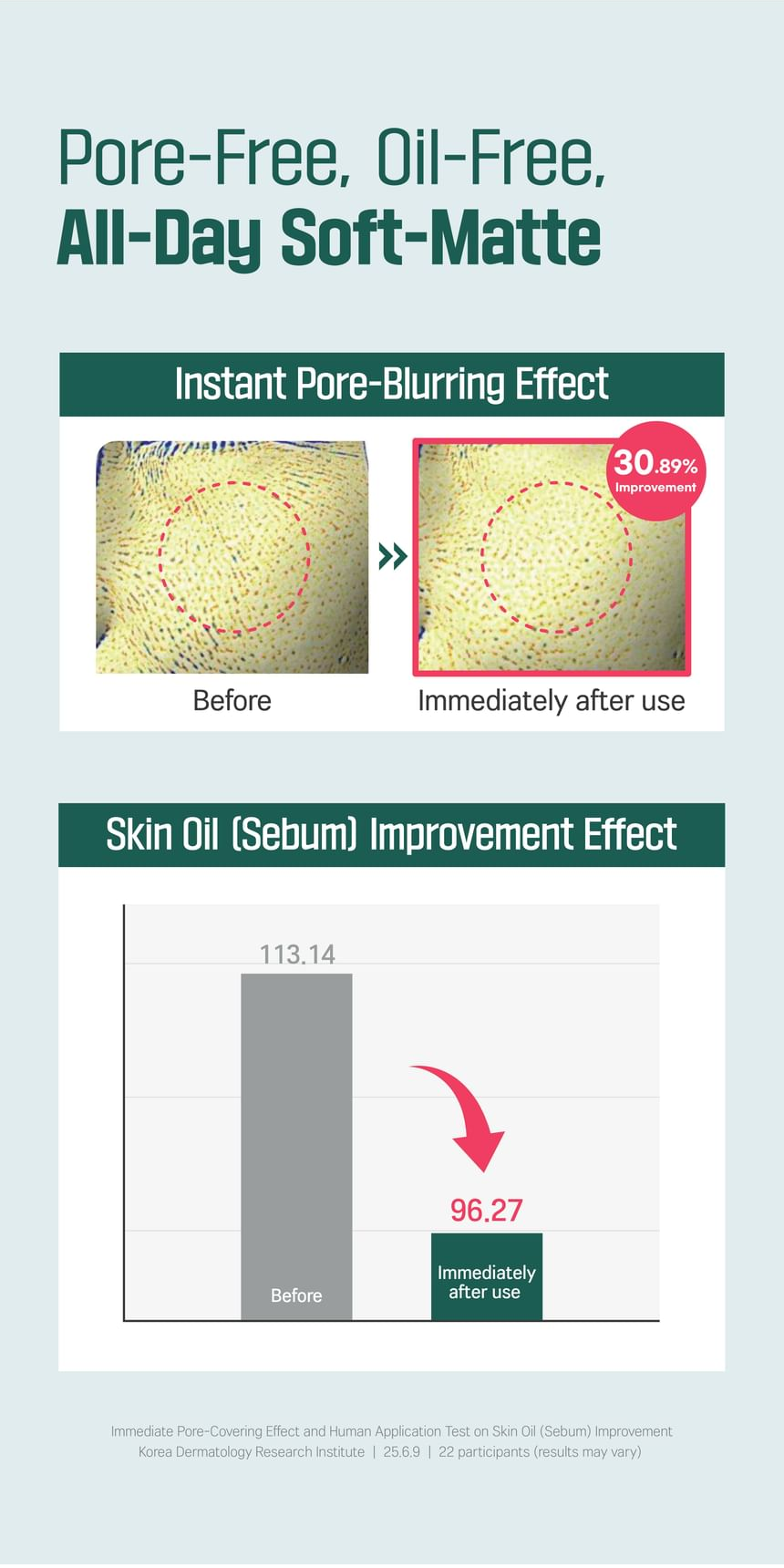 ROUND LAB Pine Calming Cica Airy Sun Stick 19g: pore and oil study. Original YesStyle product information panel.