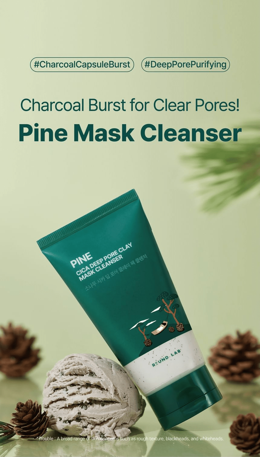 ROUND LAB Pine Cica Deep Pore Clay Mask Cleanser 150ml, original YesStyle pine mask cleanser panel