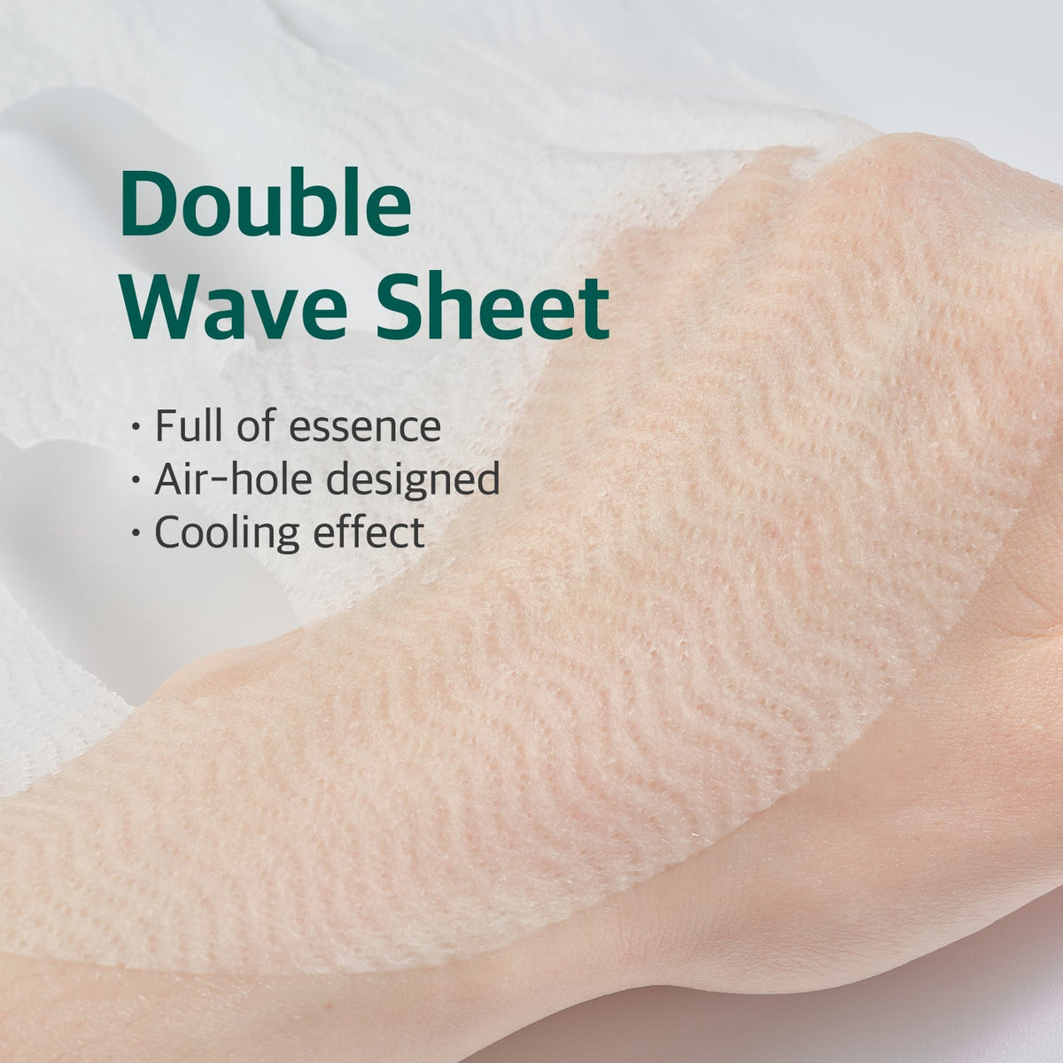 ROUND LAB Pine Calming Cica Sheet Mask official infographic: double wave sheet and cooling effect