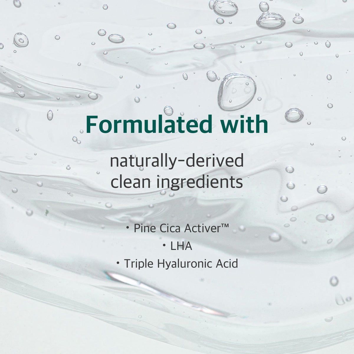 ROUND LAB Pine Calming Cica Sheet Mask official infographic: Pine Cica Activer, LHA and triple hyaluronic acid