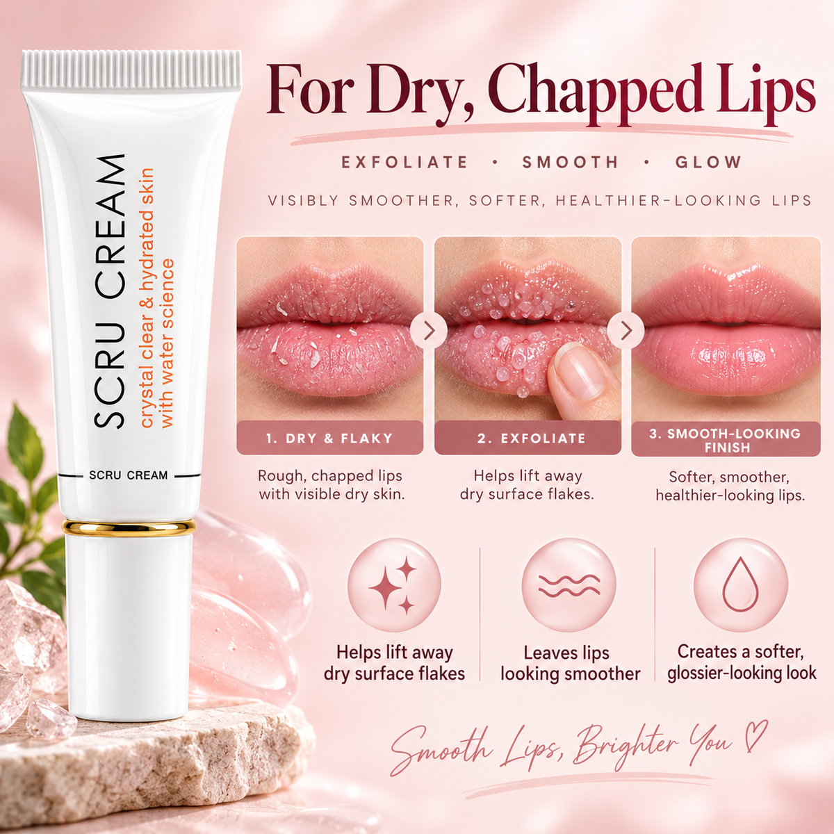 SCRU Cream Lip Scrub & Lip Exfoliator for Dry Lips