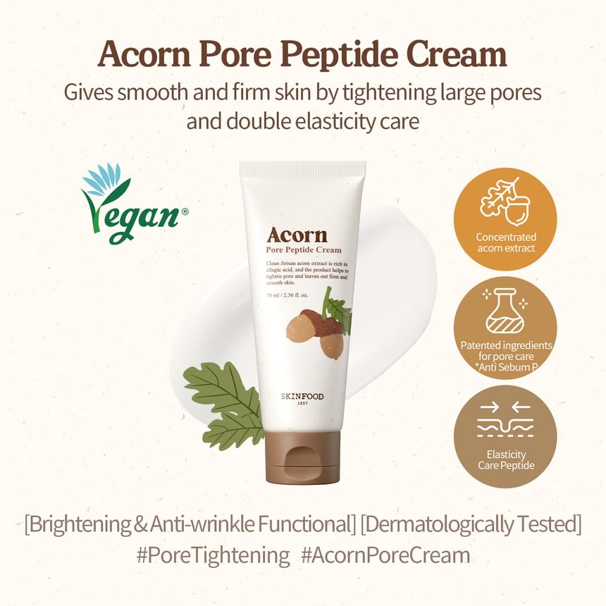 SKINFOOD Acorn Pore Peptide Cream 70mL - English introduction (English full gallery)