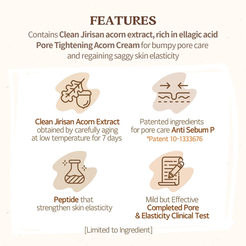 SKINFOOD Acorn Pore Peptide Cream 70mL - Formula features (English full gallery)