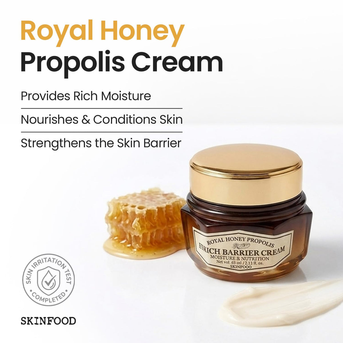 SKINFOOD Royal Honey Propolis Enrich Barrier Cream 63mL original Amazon English product introduction and moisturizing benefits