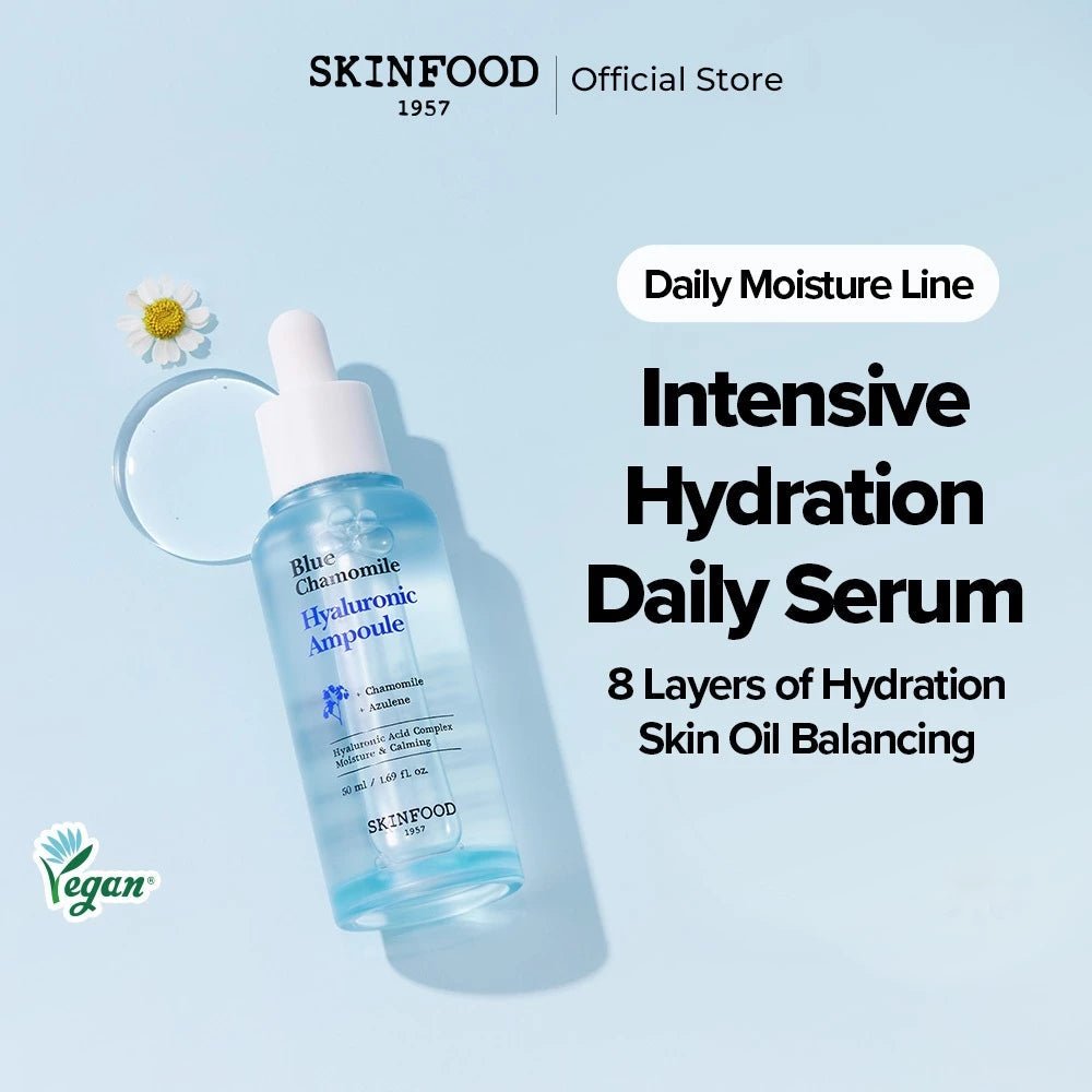 SKINFOOD Blue Chamomile Hyaluronic Ampoule 50mL - intensive hydration overview