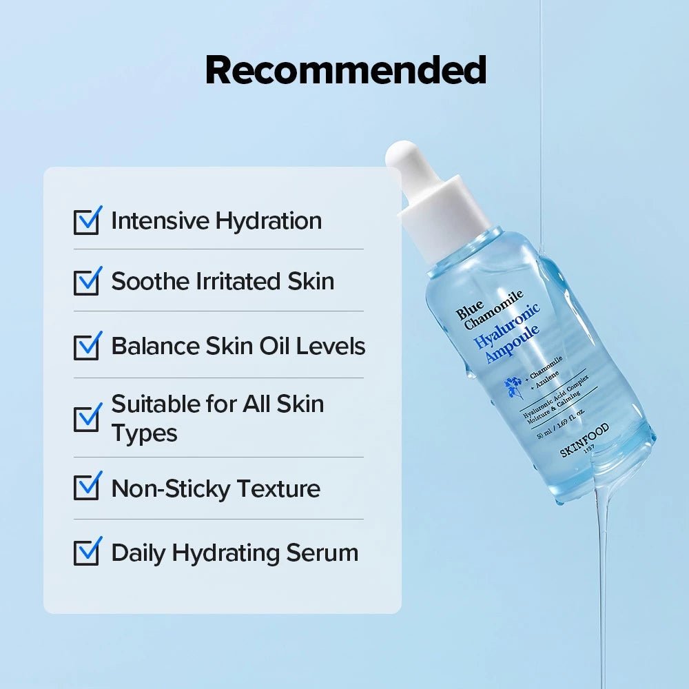 SKINFOOD Blue Chamomile Hyaluronic Ampoule - Recommended skin needs