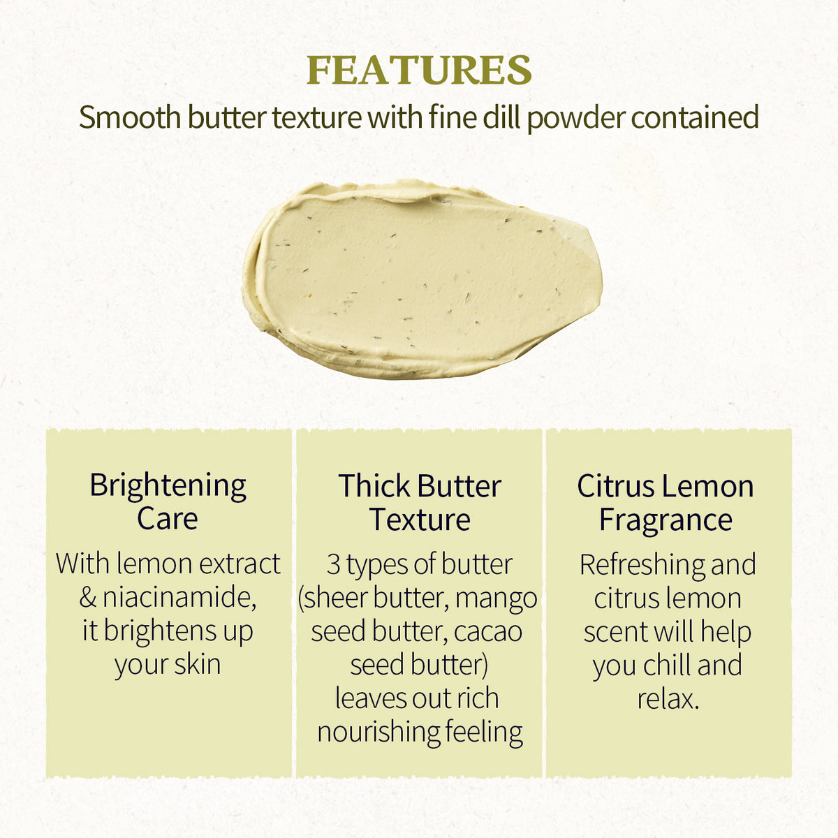 SKINFOOD Lemon Dill Butter Food Mask English texture and features