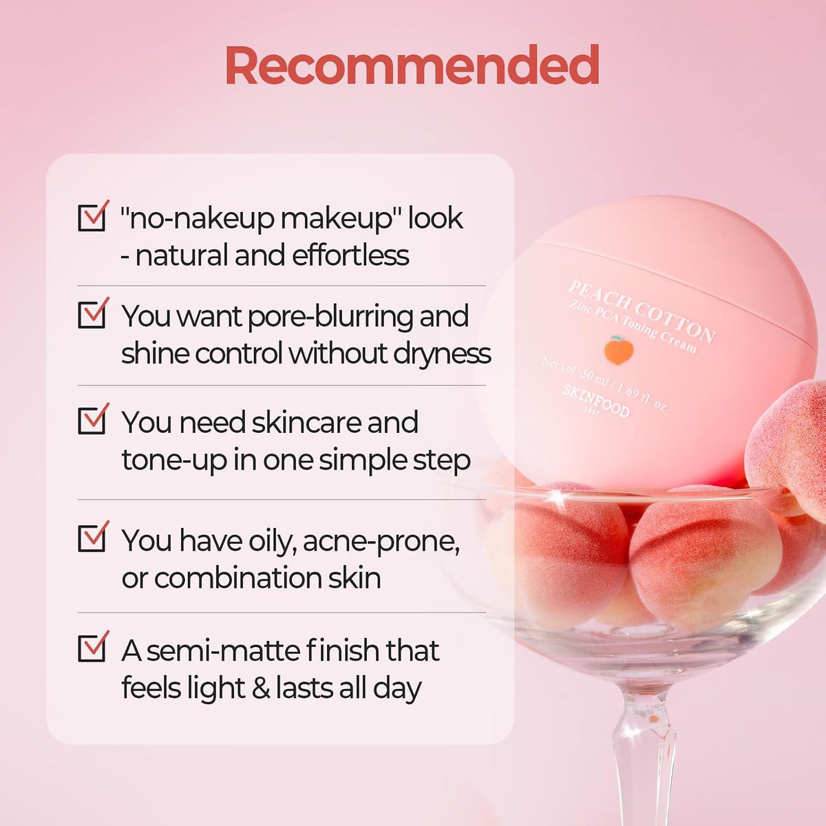 SKINFOOD Peach Cotton Zinc PCA Toning Cream English recommended skin types