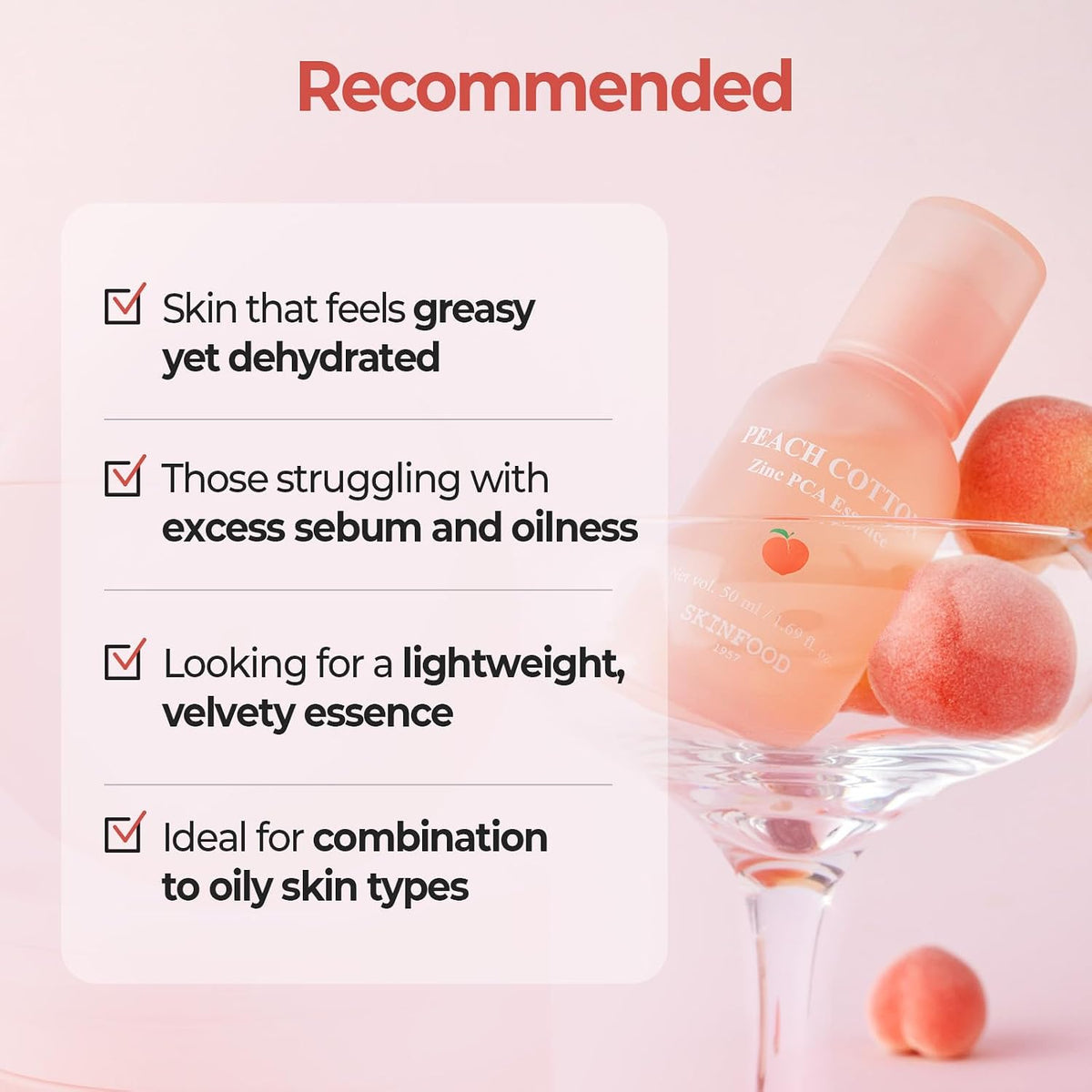 SKINFOOD Peach Cotton Zinc PCA Essence English recommended skin types