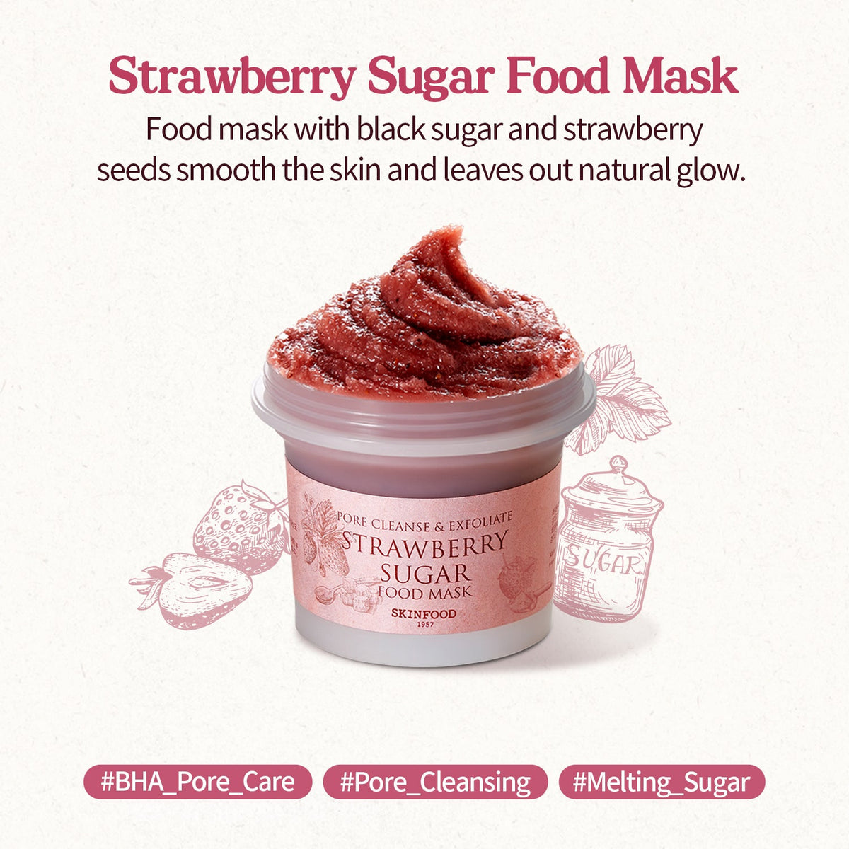 SKINFOOD Strawberry Sugar Food Mask English product overview and texture benefits