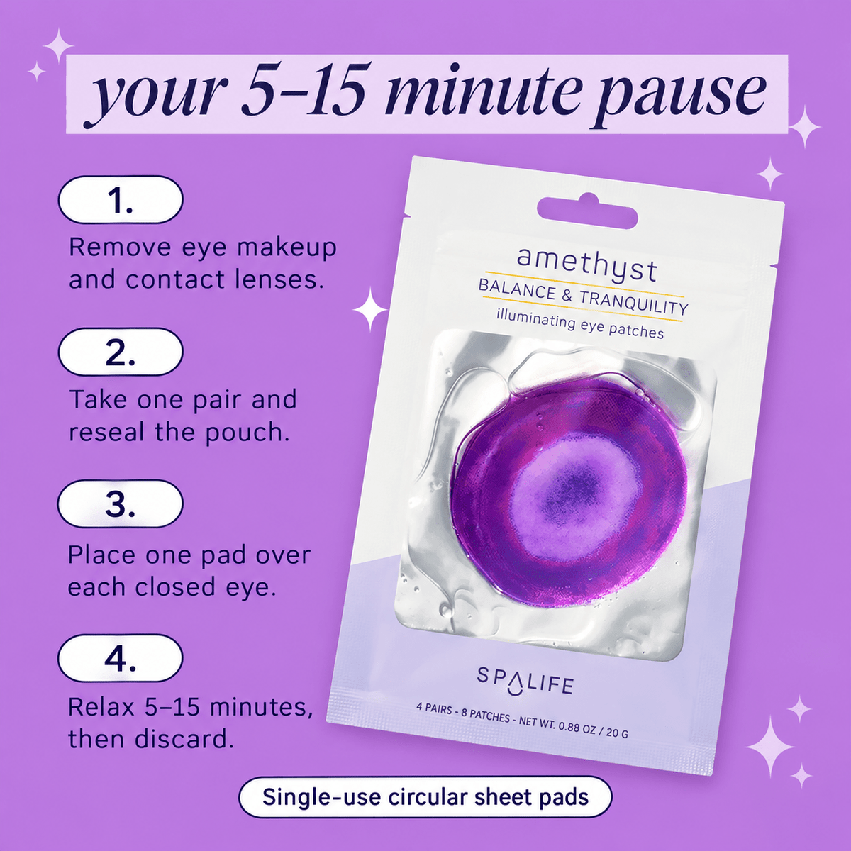 How to use SpaLife Amethyst eye patches for 5β15 minutes