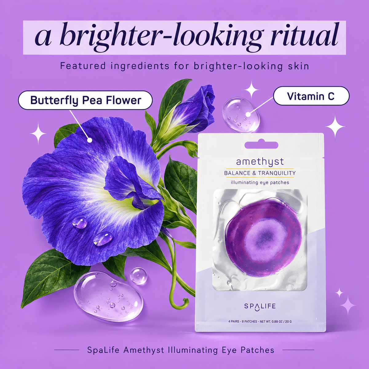 Vitamin C and butterfly pea flower in SpaLife Amethyst eye patches