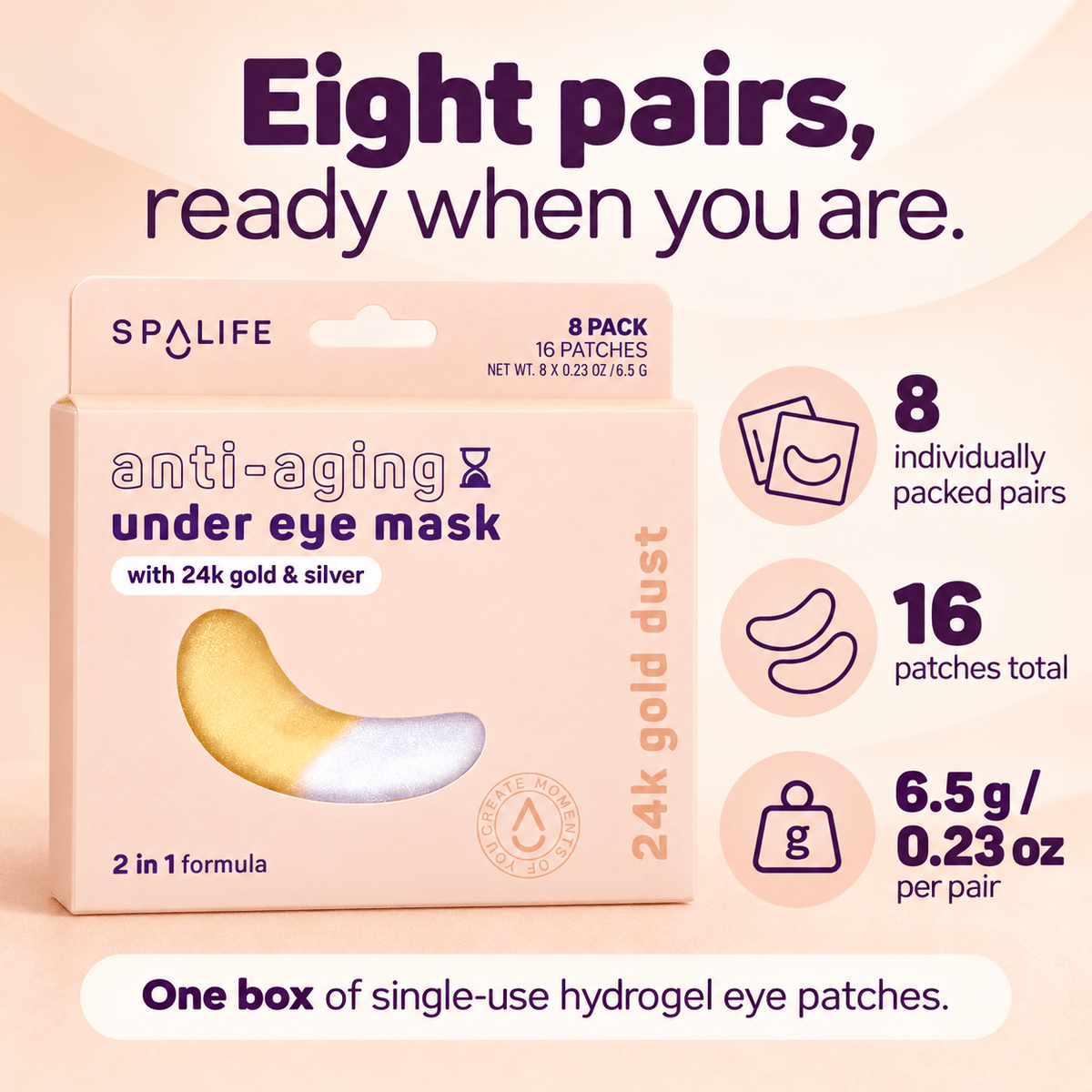 SpaLife Anti-Aging Hydrogel Eye Patches 8 pairs - whats inside