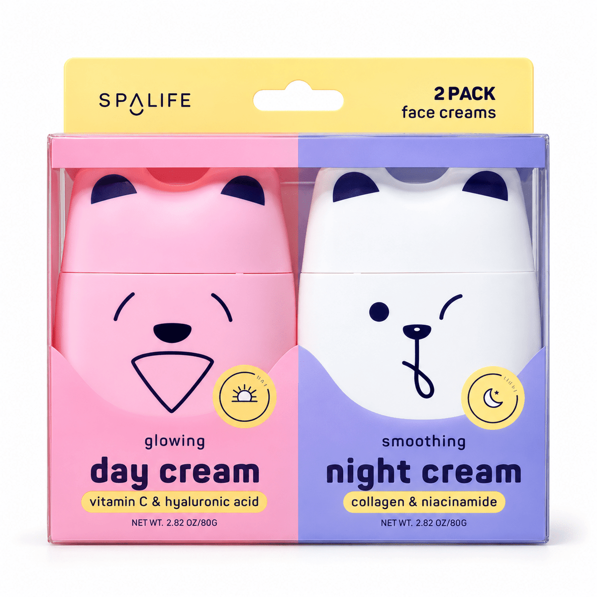 SpaLife Glowing and Smoothing Day and Night Cream Duo, two 80 g bear jars