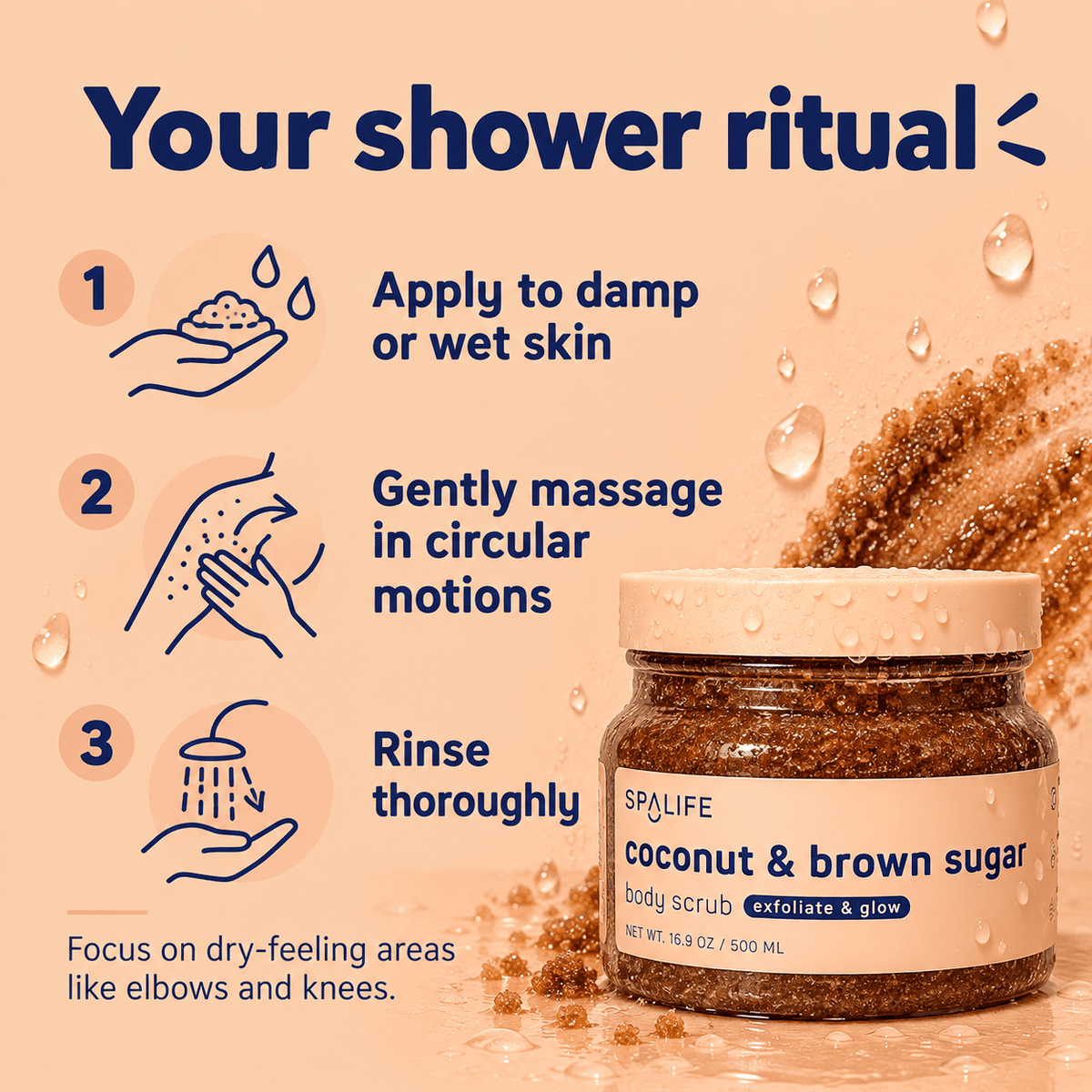 SpaLife body scrub shower directions