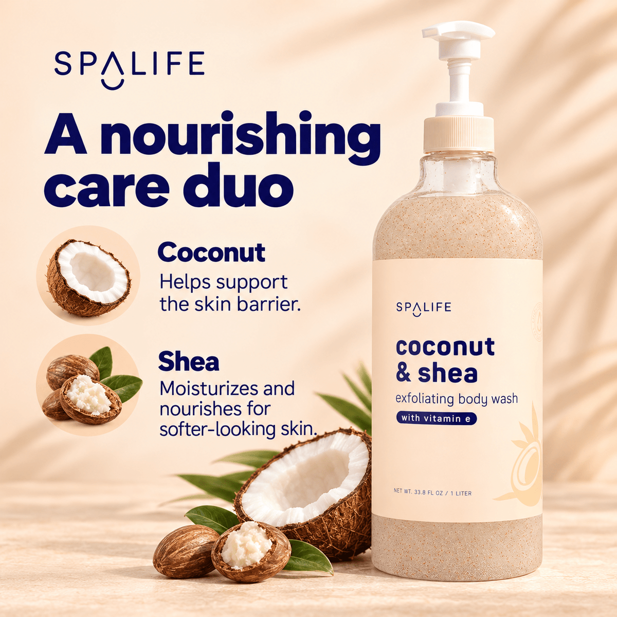 SpaLife Coconut and Shea Exfoliating Body Wash 1 L: Coconut and shea care duo