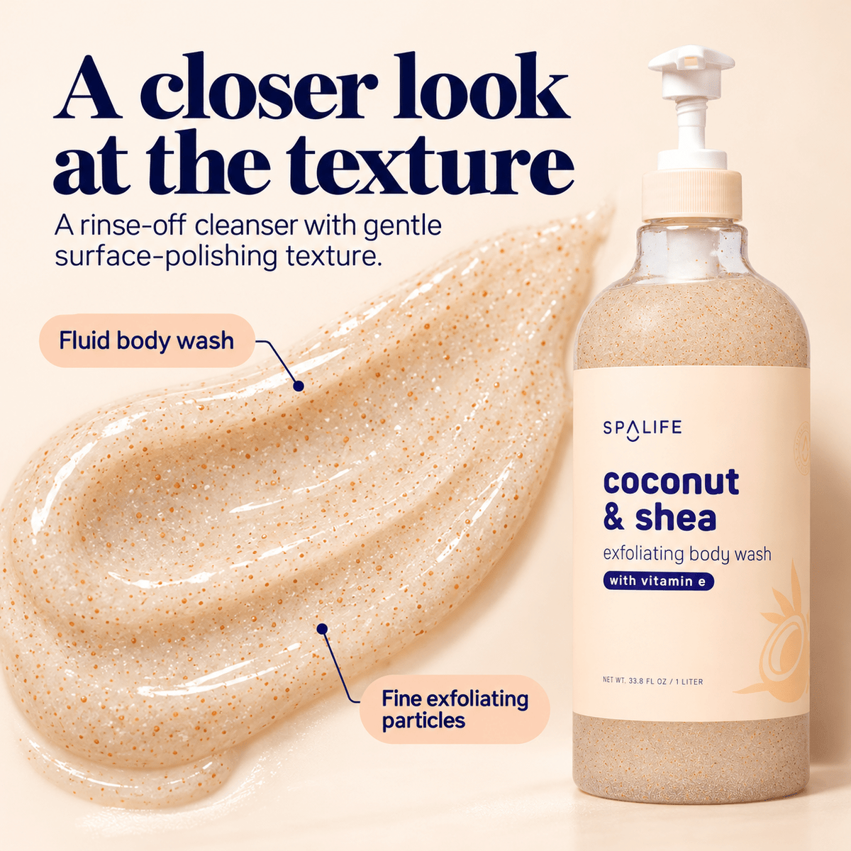 SpaLife Coconut and Shea Exfoliating Body Wash 1 L: Fine-particle fluid texture