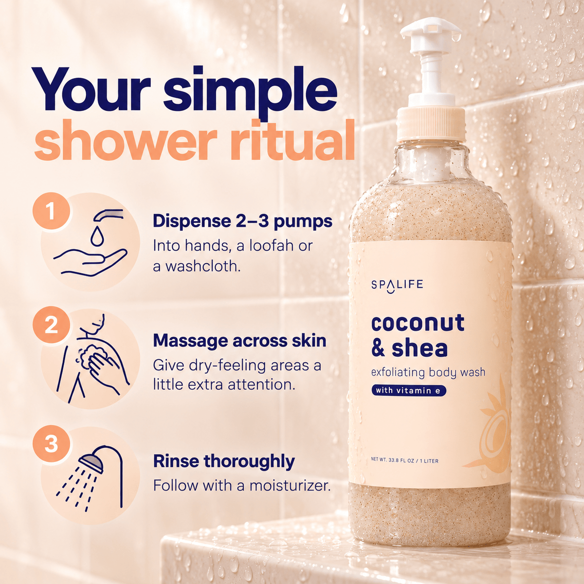 SpaLife Coconut and Shea Exfoliating Body Wash 1 L: Complete three-step directions
