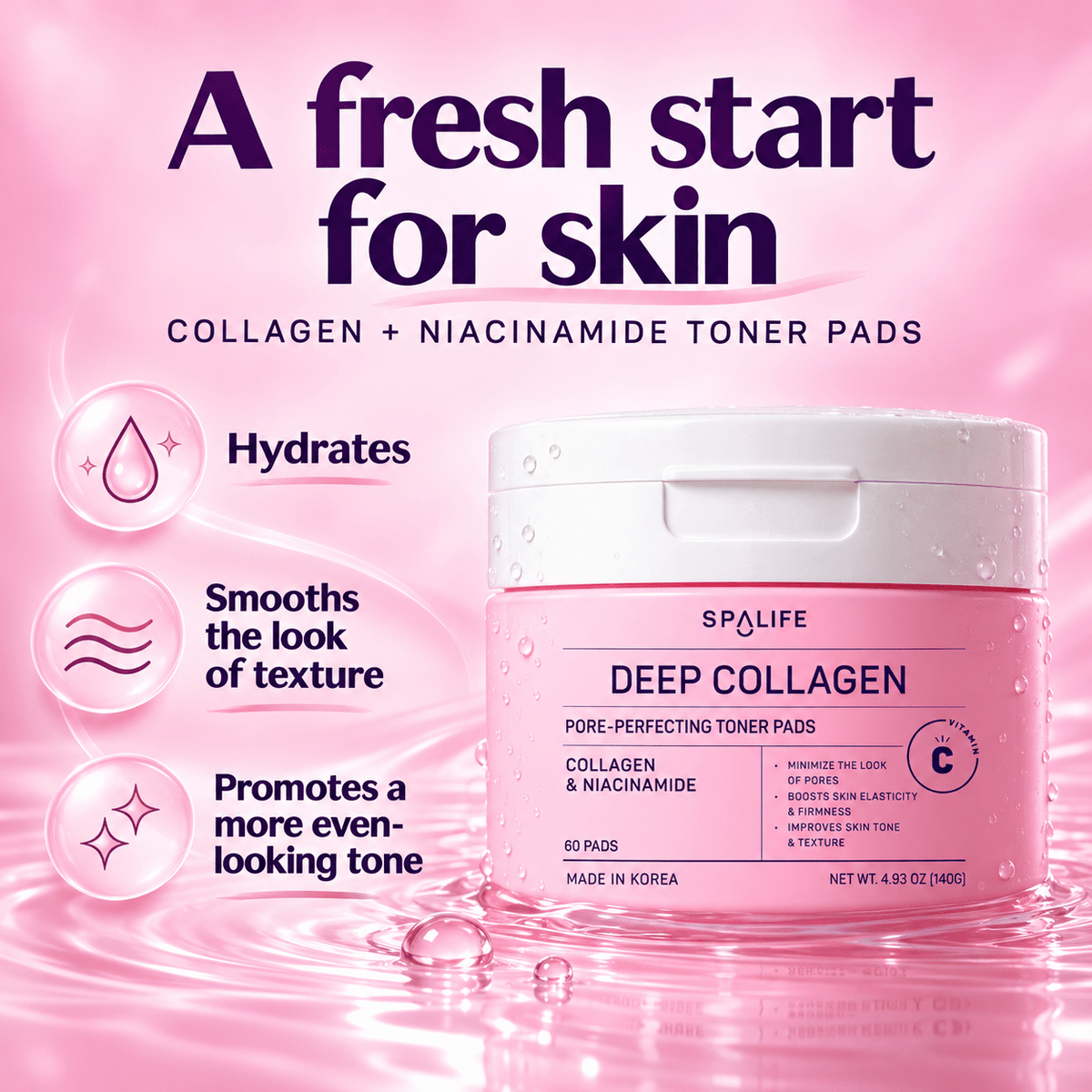 SpaLife Deep Collagen Korean Toner Pads benefits