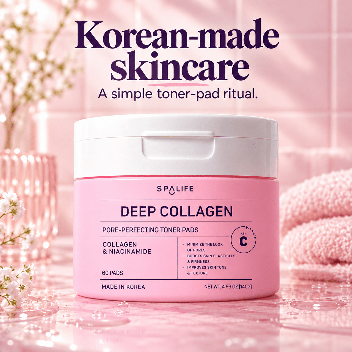 SpaLife Deep Collagen Korean Toner Pads korean made