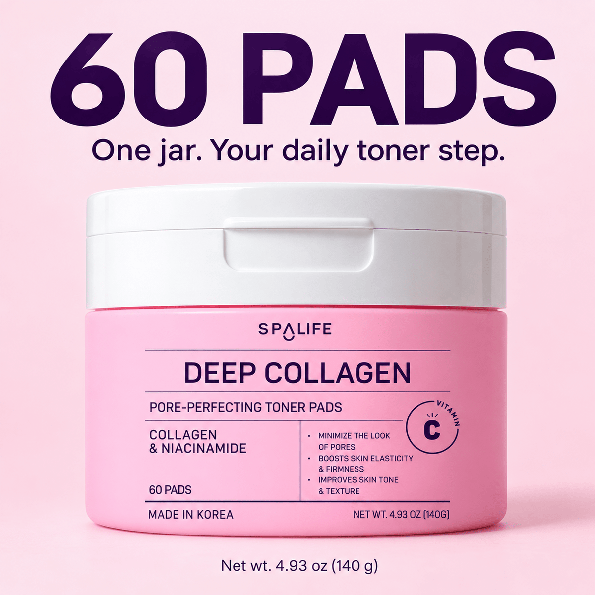 SpaLife Deep Collagen Korean Toner Pads contents