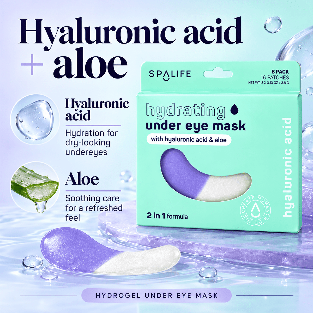 SpaLife Hydrating Eye Patches 8 pairs - hyaluronic aloe