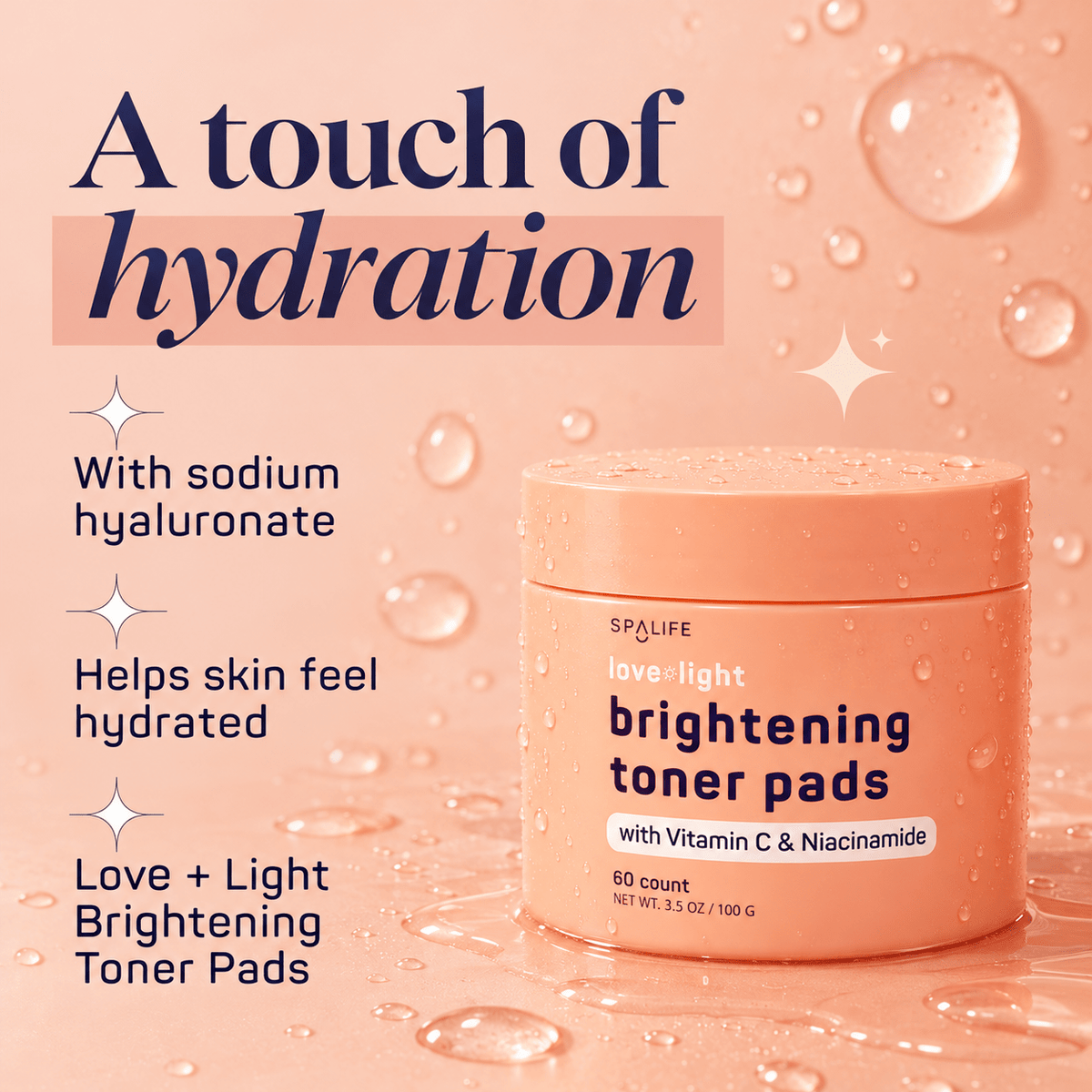 SpaLife Love + Light Korean Brightening Toner Pads 60 count: Hydration