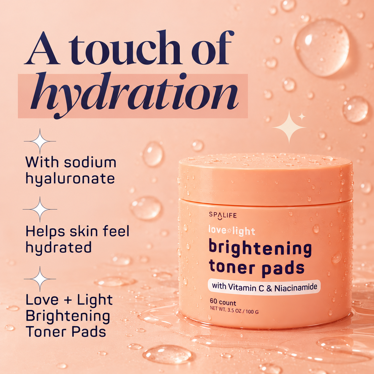 SpaLife Love + Light Korean Brightening Toner Pads 60 count: Hydration
