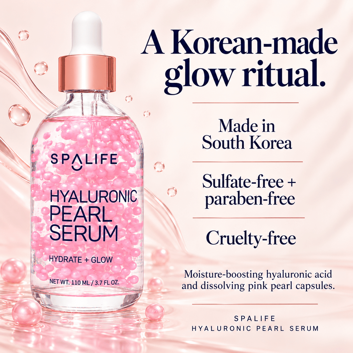 Korean-made SpaLife Hyaluronic Pearl Serum formula standards