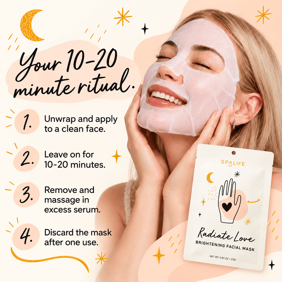 How to use SpaLife Radiate Love sheet mask for 10 to 20 minutes