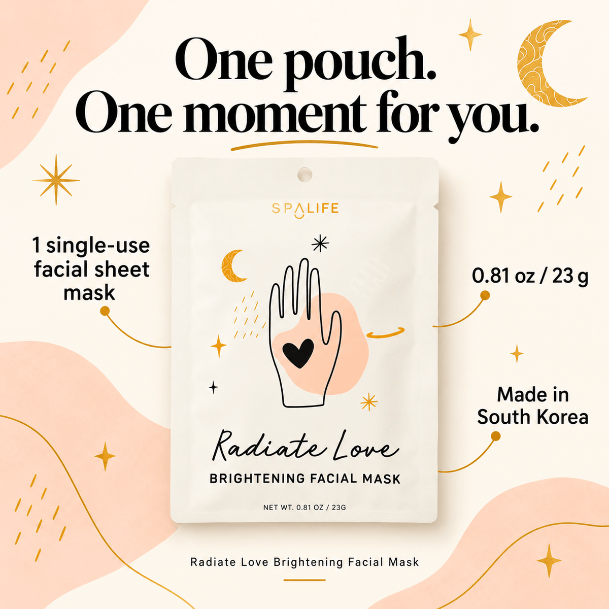 One 23 g SpaLife Radiate Love sheet mask made in South Korea