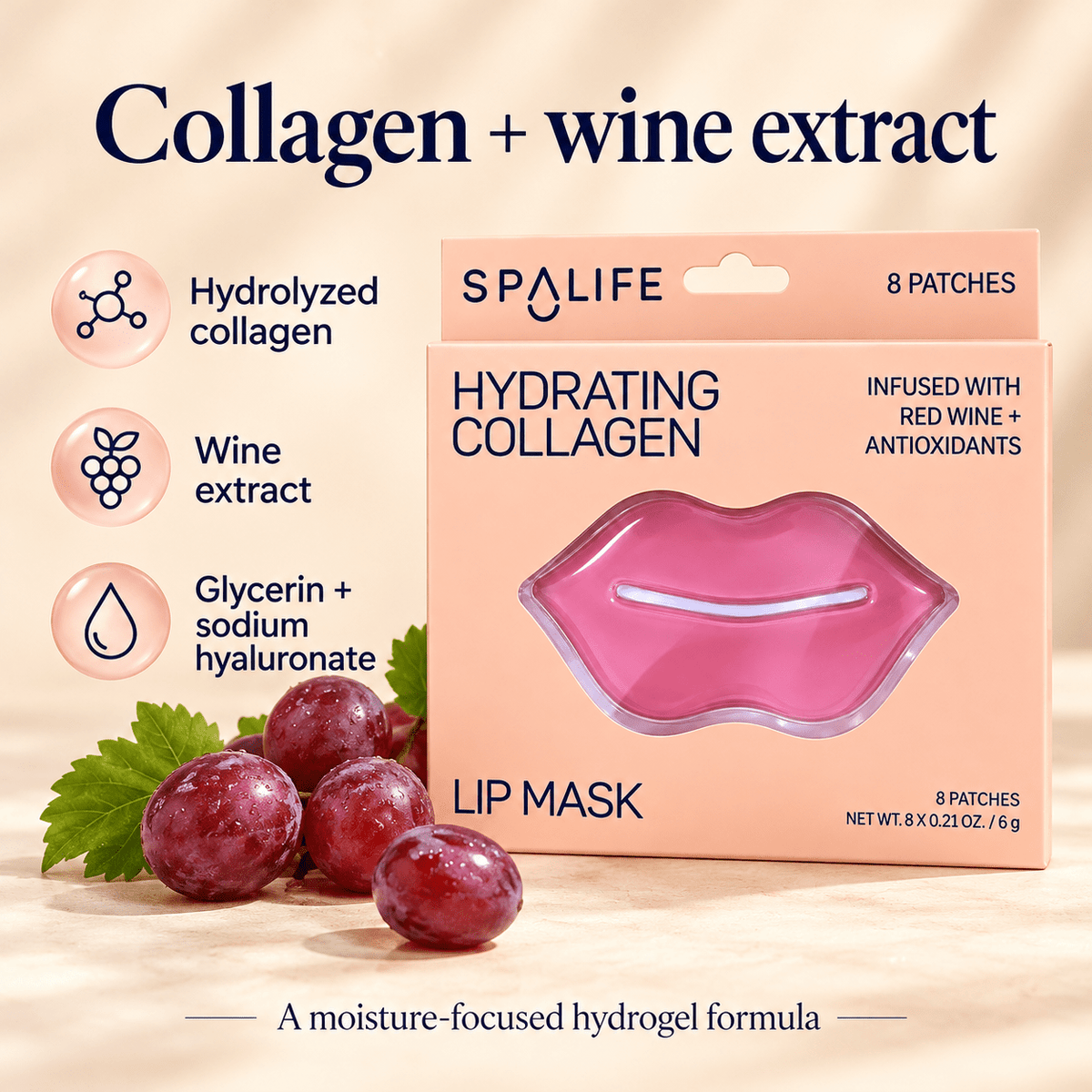 SpaLife Collagen & Red Wine Lip Masks β ingredients