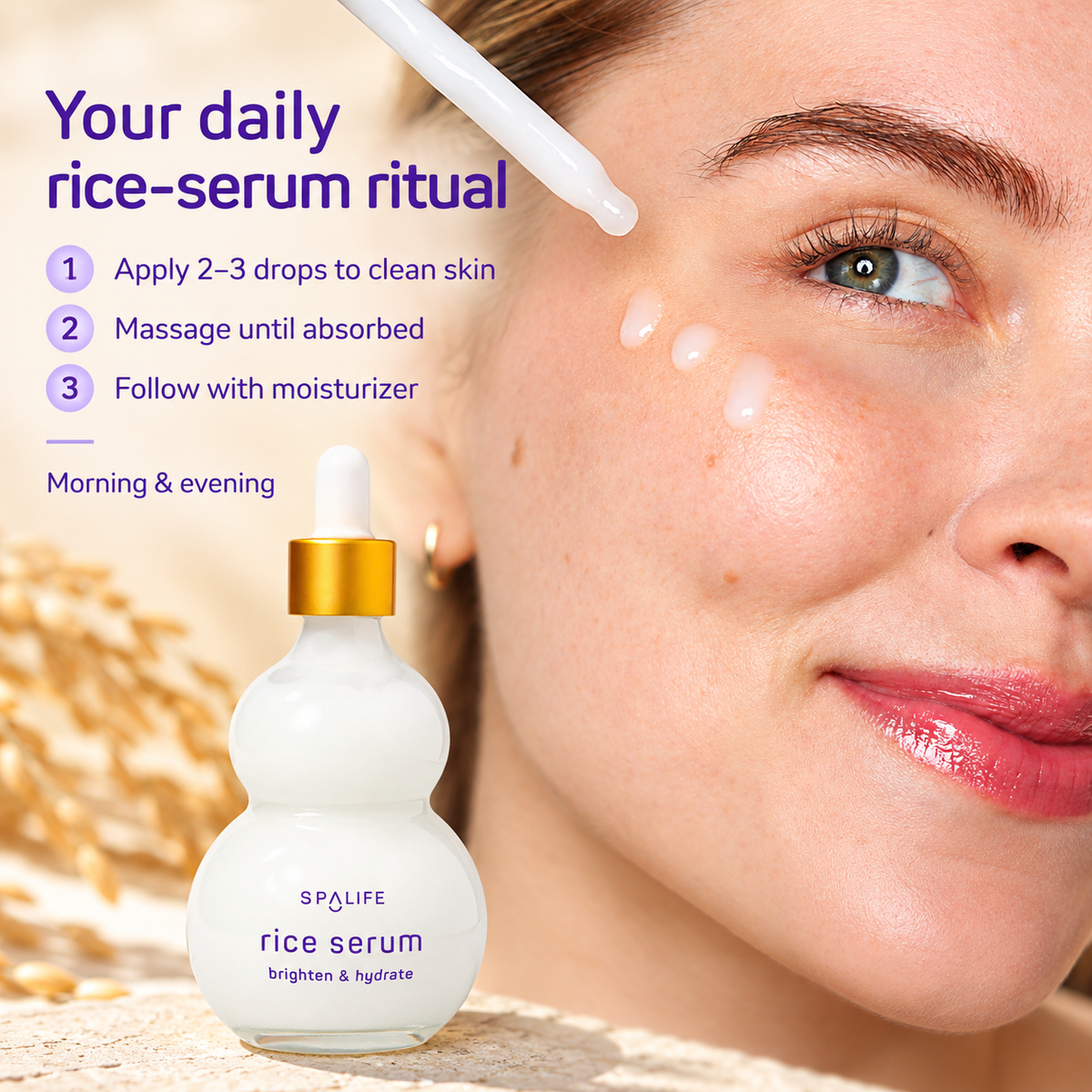 SpaLife Rice Serum routine infographic