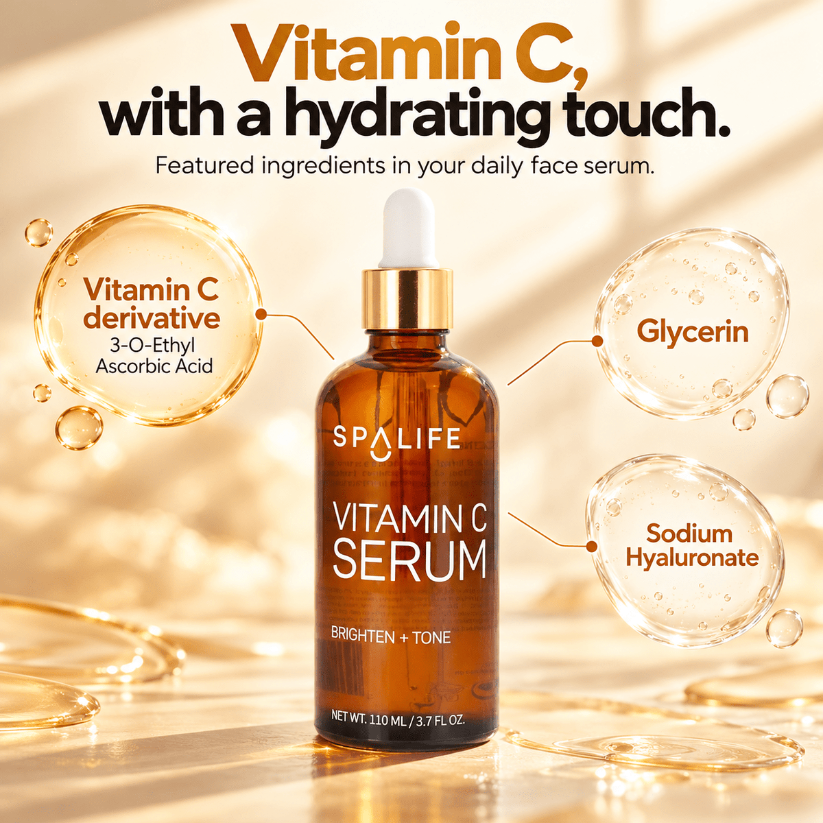 SpaLife Vitamin C Serum 110 mL featured formula ingredients