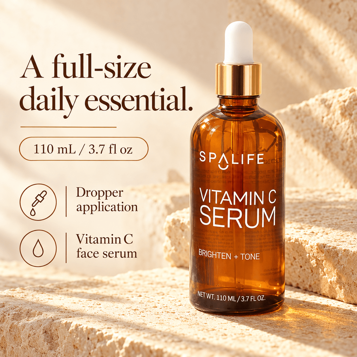 SpaLife Vitamin C Serum 110 mL bottle size and dropper