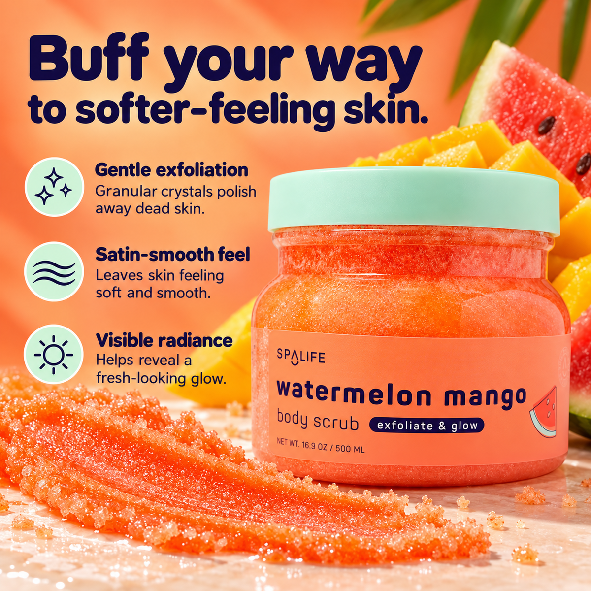 SpaLife Watermelon Mango Body Scrub 500 mL: Exfoliating smoothing benefits