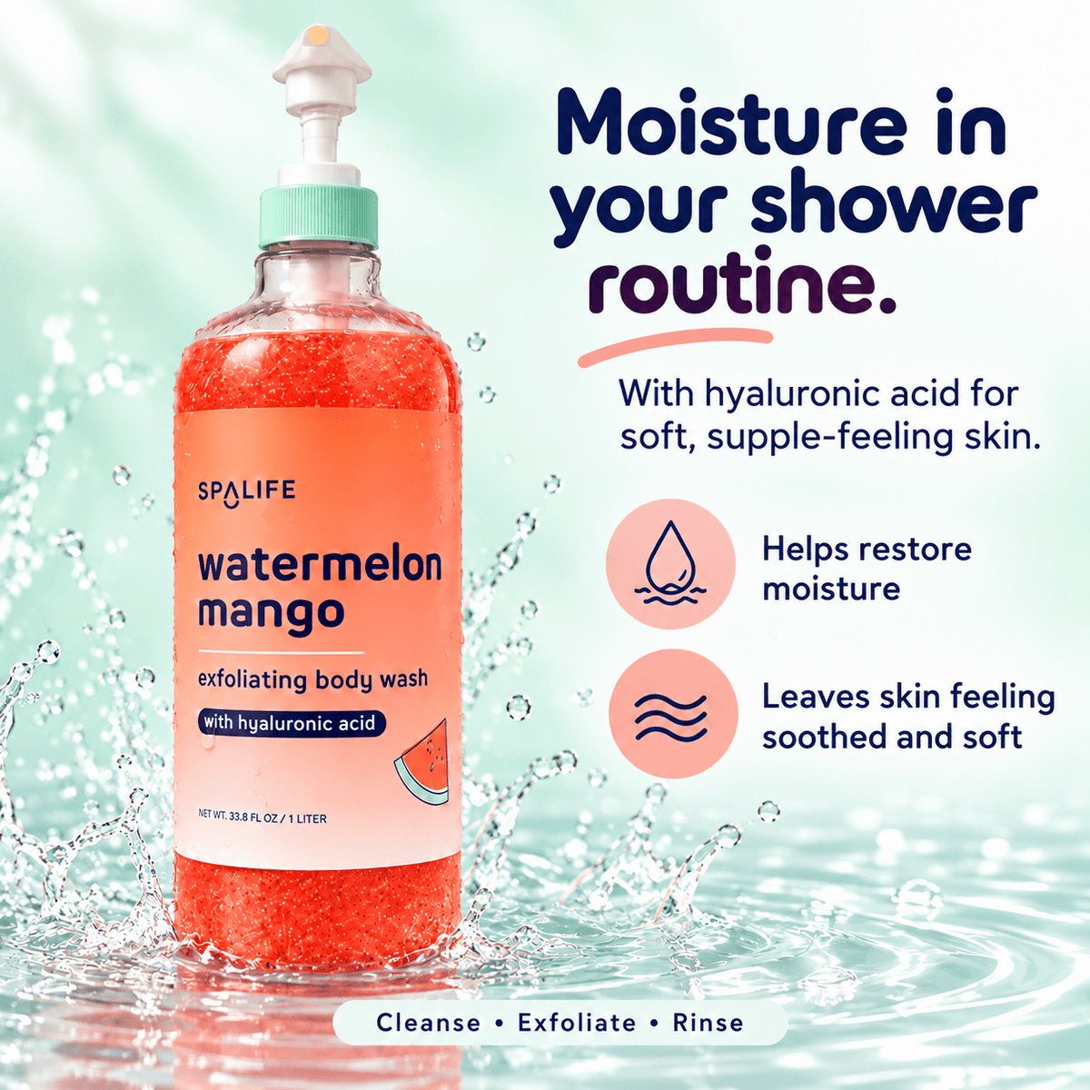 SpaLife hyaluronic acid body wash moisture and soft skin benefits