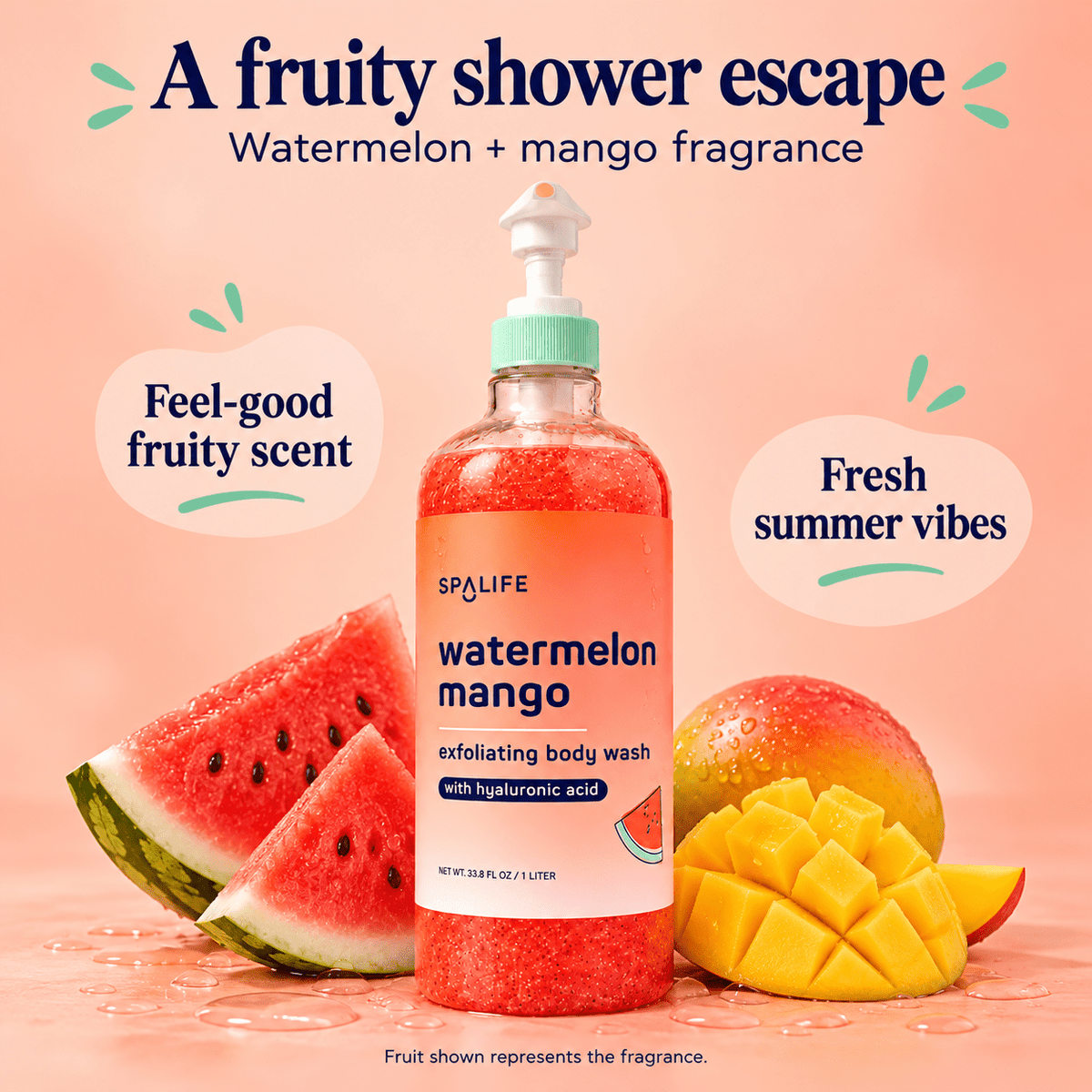 Watermelon and mango fragrance in SpaLife exfoliating body wash