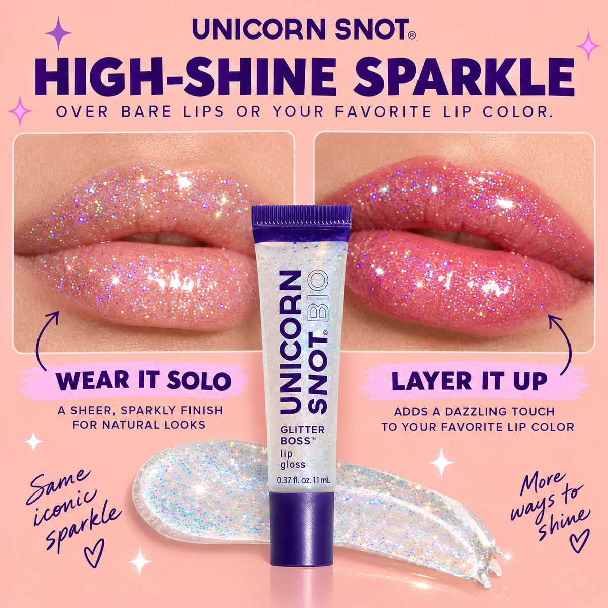 Unicorn Snot Glitter Boss lip gloss wear alone or layer