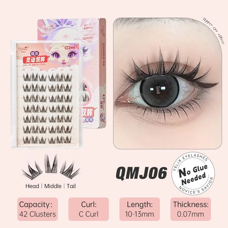 YELIX Lashes Pre-Glued Cluster Lashes No Glue