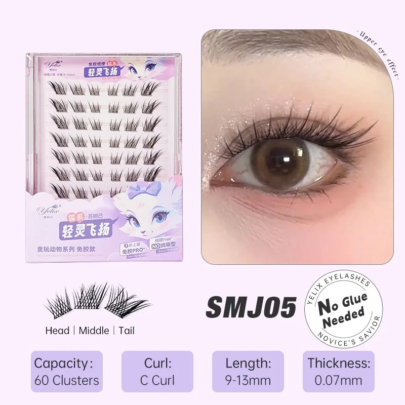 YELIX Lashes Pre-Glued Cluster Lashes No Glue