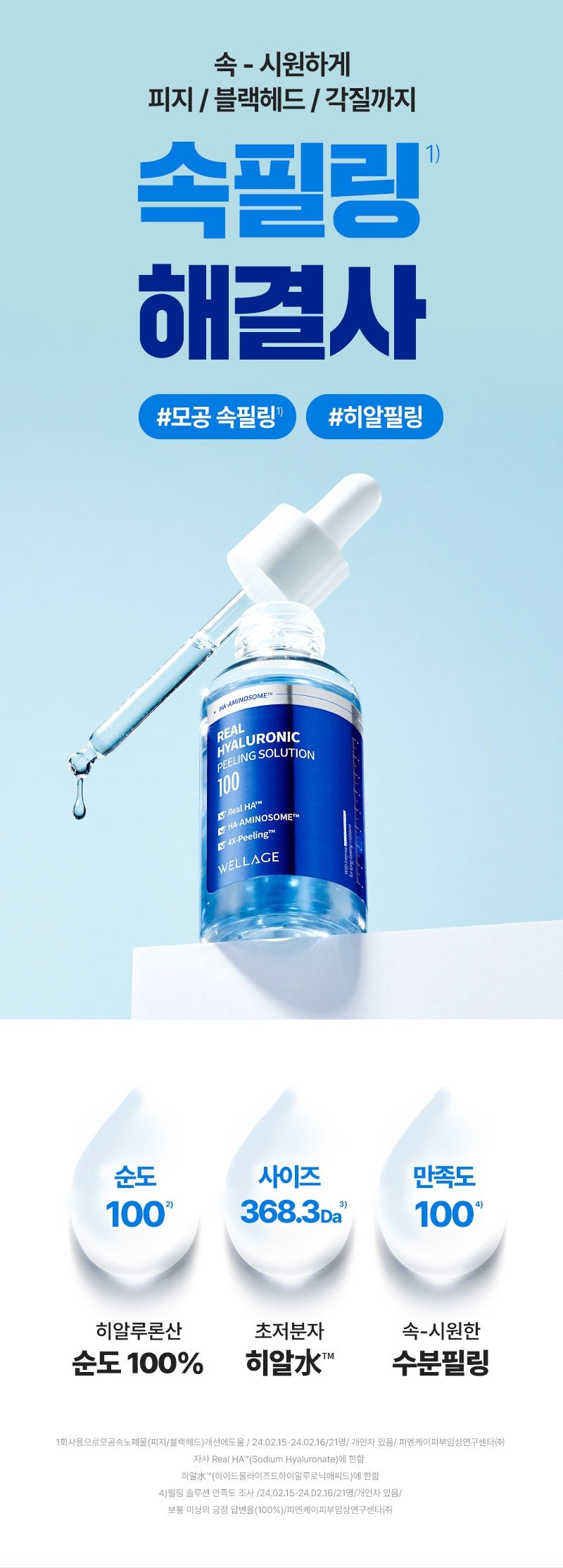 WELLAGE Real Hyaluronic Peeling 100 Solution overview and qualified purity official Korean information