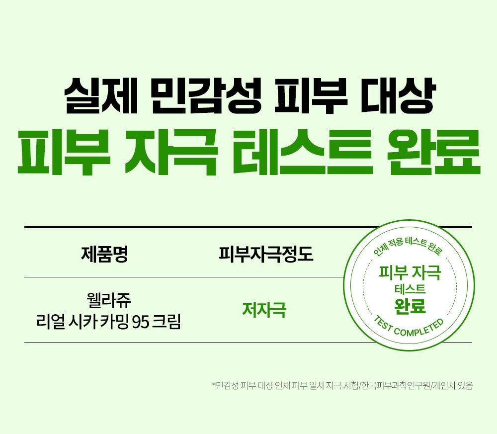 WELLAGE Real Cica Calming 95 Cream skin irritation test official Korean information
